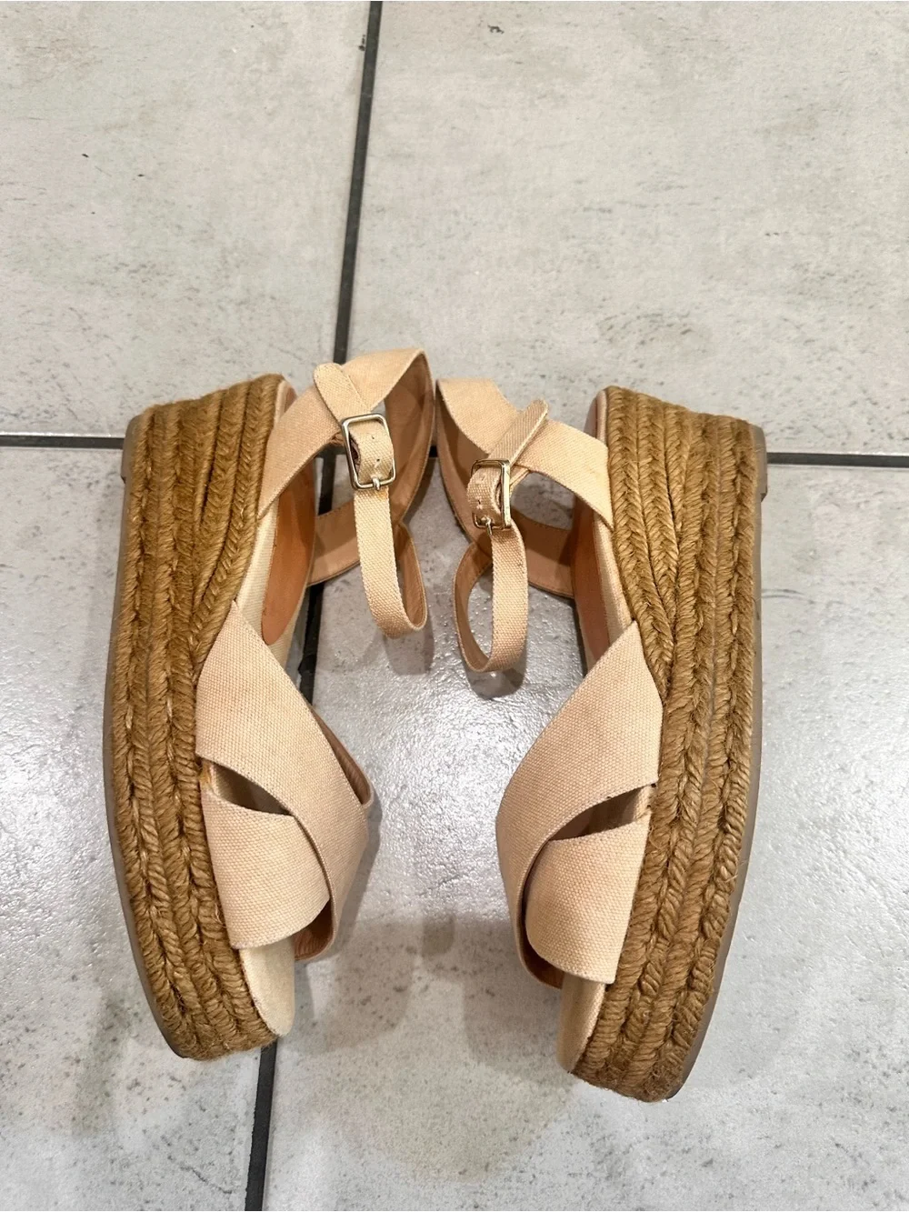 Castaner Natural Linen Crisscross Espadrille Wedges euro 39 platforms